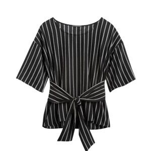West Kei Nordstroms Black & White Striped Front Tie Blouse